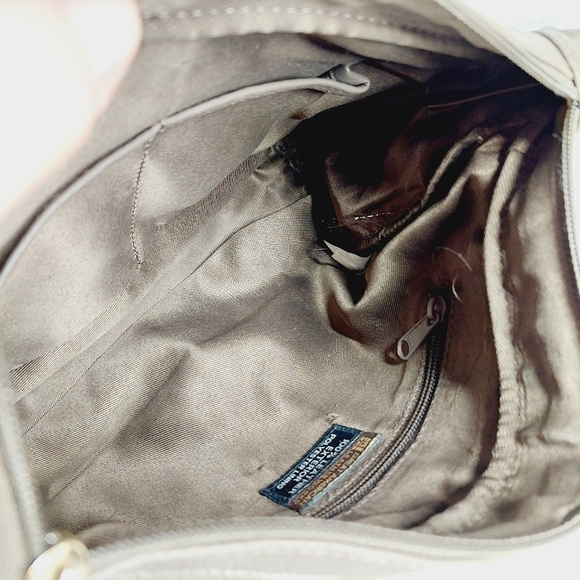 Great American Taupe Tan Purple Pattern Leather Works Shoulder Purse 0814 - Picture 10 of 13